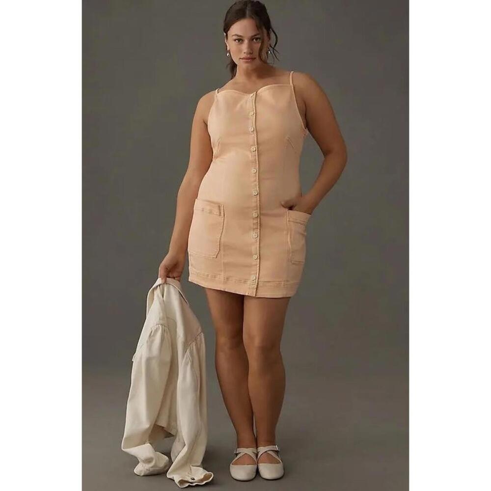 NWT Peach Button Mini Dress - Picture 4 of 5